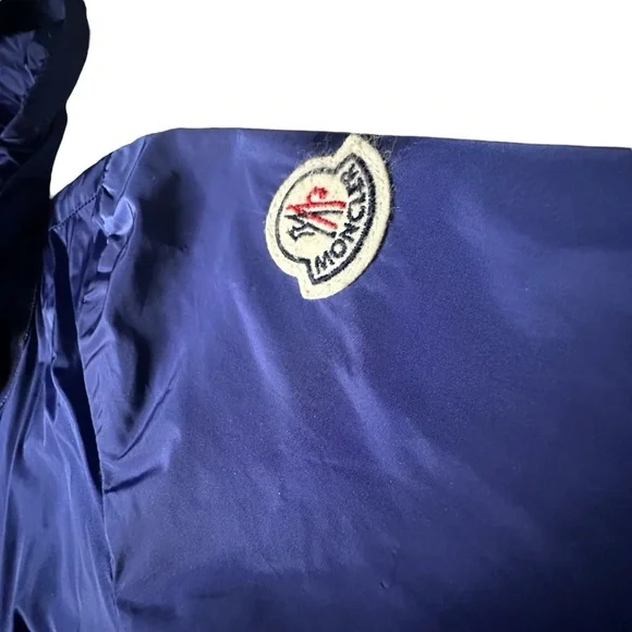 Moncler Gazonette Ruffled Jacket with Hood in Navy Blue Authentic Sz M